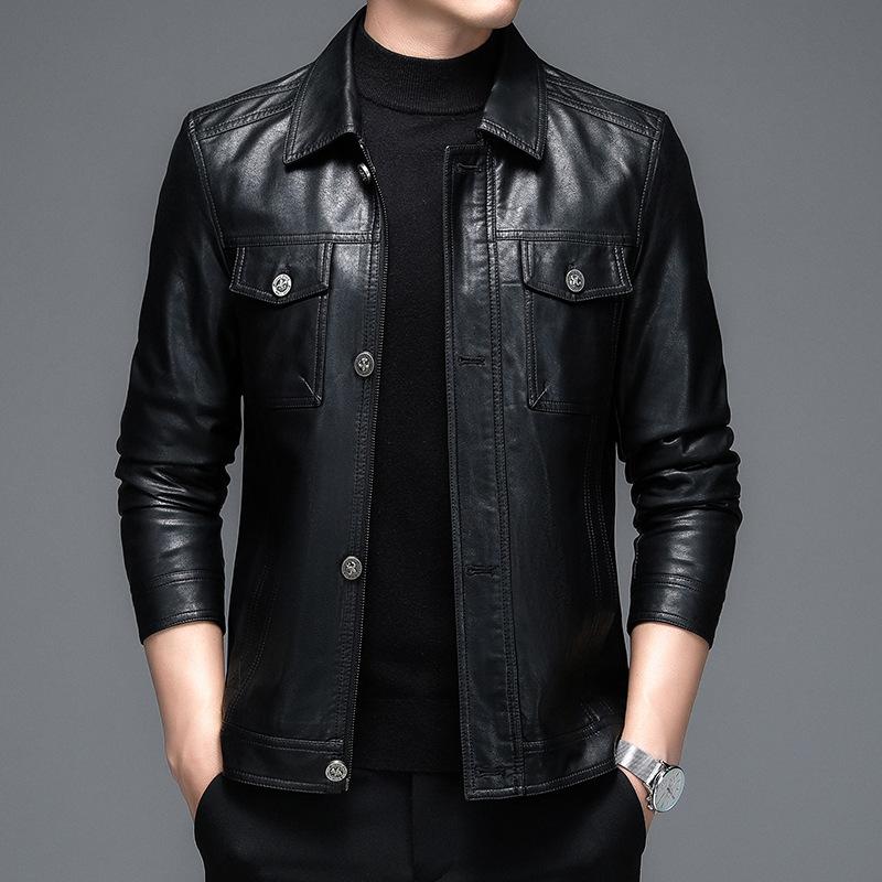 Куртка из натуральной кожи мужская с лацканами для мужчин среднего возраста, весна и осень, тонкая повседневная куртка для папы из овчины