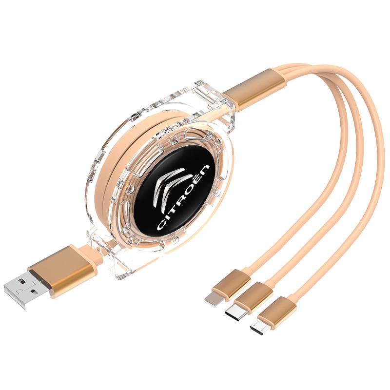 Car 3 In 1 USB Type-C Ports Fast Charger Power Data Cable For Citroen Celysee C6 C3 C5 C1 C2 C4 Aircross Picasso Cactus Berlingo MA4