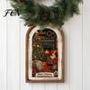 Handcrafted Wood Holiday Decor Rustic Christmas Wooden Decoration, Vintage Arched Window Frame Wall Decor, Winter Xmas Party Table Sign Indoor