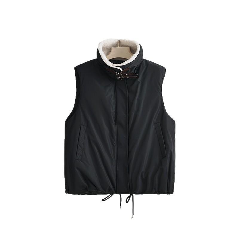 Winter wear fashionable and thin lamb wool lapel design sense loose with black vest top women's trend