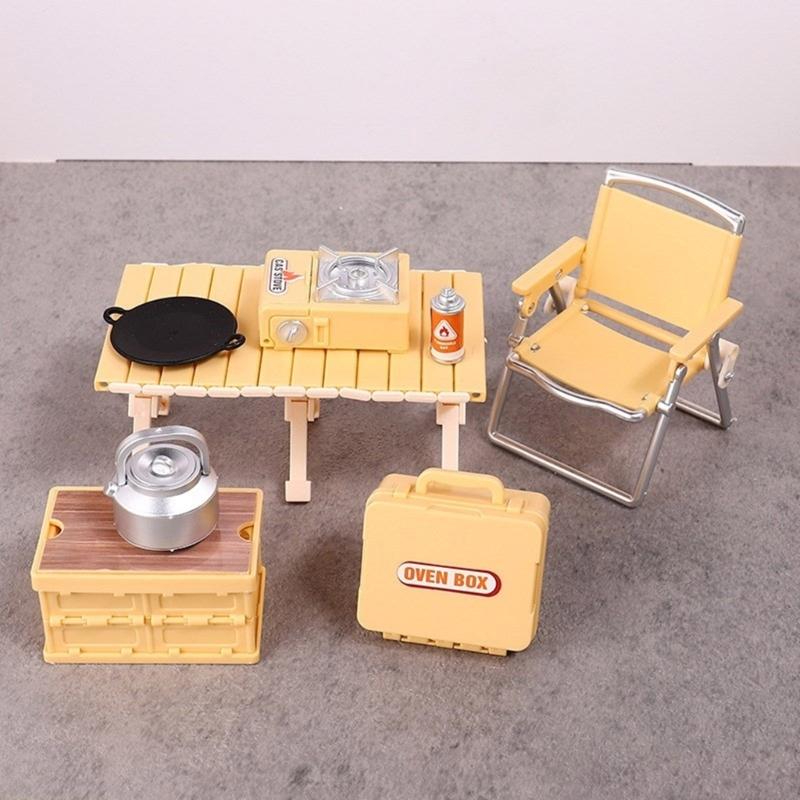 Interactive Doll House Scene Decoration Set With Collapsible Furniture Table Chair For Realistic Camping Scene Setting