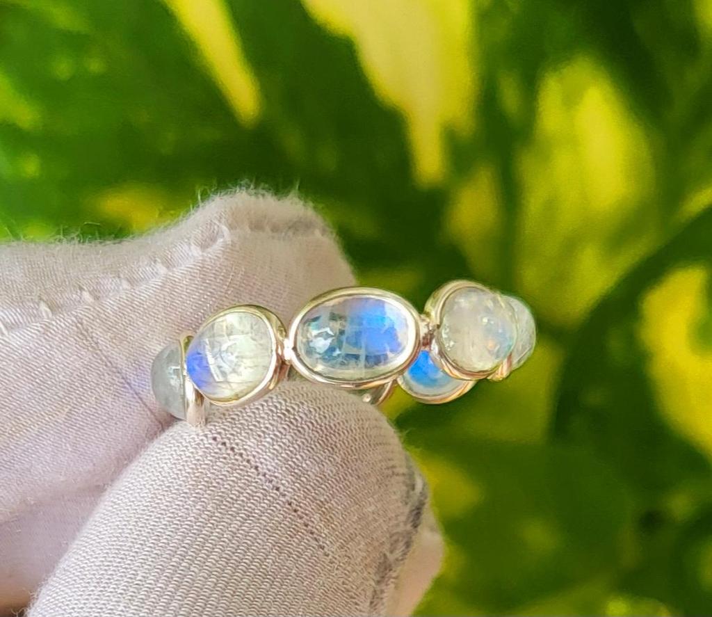 Natural Rainbow Moonstone 925 Sterling Silver Eternity Ring 6.75 US Gift A-19