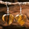 Bohemian Natural StoneTurquoise Amethyst Tiger Eye Heart Dangle Earrings Women's Popular Delicate Handmade Zircon
