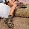 Женские ботильоны с леопардовым принтом на толстой подошве, модные ботинки на платформе со шнуровкой и боковой молнией, женские осенне-зимние нескользящие армейские ботинки