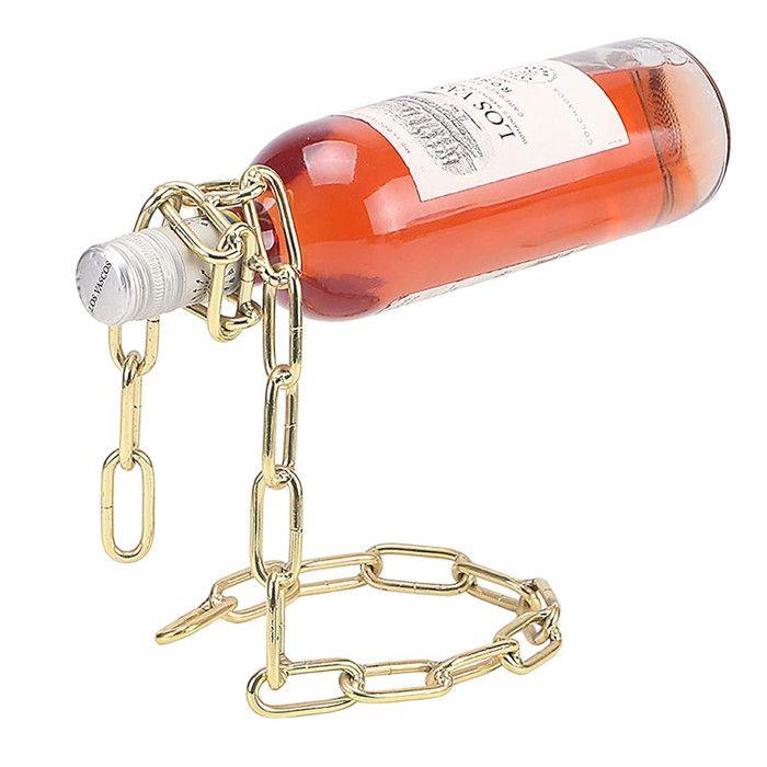 Porte-bouteille - Magique - Chaîne en Métal - Effet Lévitation - Couleur Or - 21 cm x 17 cm