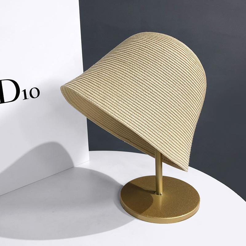 Straw breathable bucket hat Female Korean straw hat Versatile bucket hat Sunscreen sun hat Bell simple hat