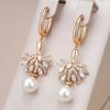 Vintage Imitation Pearl Leaf Long Drop Earrings for Women White Zircon Rose Gold Color Daily Wear Jewelry Holiday Gift
