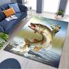Big Fish Fishing Hunter Scenery Print Area Rug Non‑Slip Rectangular Floor Mat Fishing Lover Gaming Living Room Decor