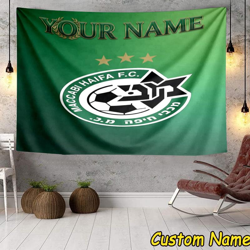 Custom Name Maccabi Haifa Crest Tapestry Accessories for Bedroom,Livingroom, dormitory Room Wall Hanging Decor, Fan Birthday Gifts