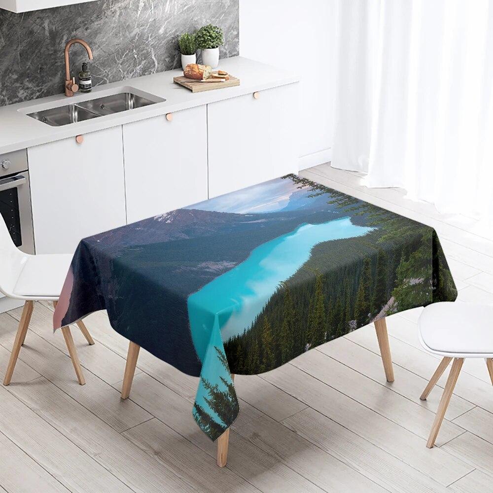 Пейзажная скатерть, горы, каньон, озеро, вода, украшение для домашнего стола, противообрастающая водонепроницаемая прямоугольная скатерть