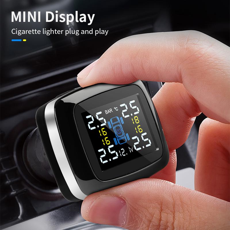 JMCQ TPMS Car Security Alarm System Tire Pressure Alarm Monitor System 4 Auto Tyre Pressure Sensors Cigarette Lighter Display