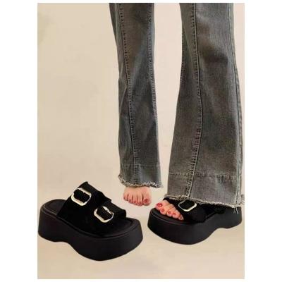 Универсальные сандалии на платформе Muffin женские 2025 новые европейские модные джинсовые тапочки спортивные римские сандалии, увеличивающие рост женские