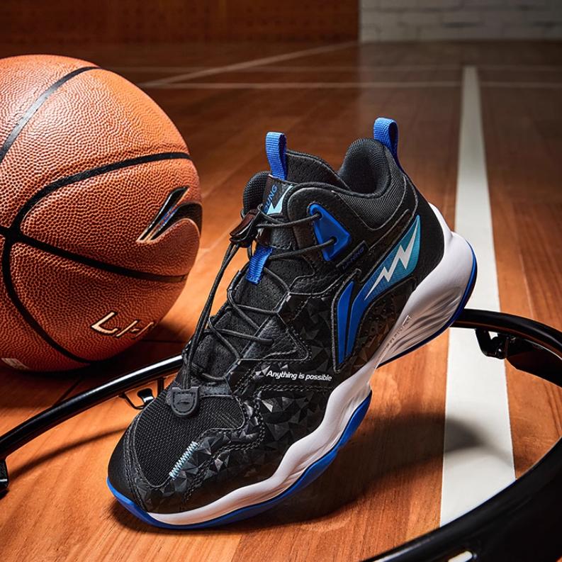 Li-Ning Детские баскетбольные кроссовки Cloud Shock Absorbing Durable Lightweight Rebound Mid-Top, детские кроссовки черного цвета YKBT090-3