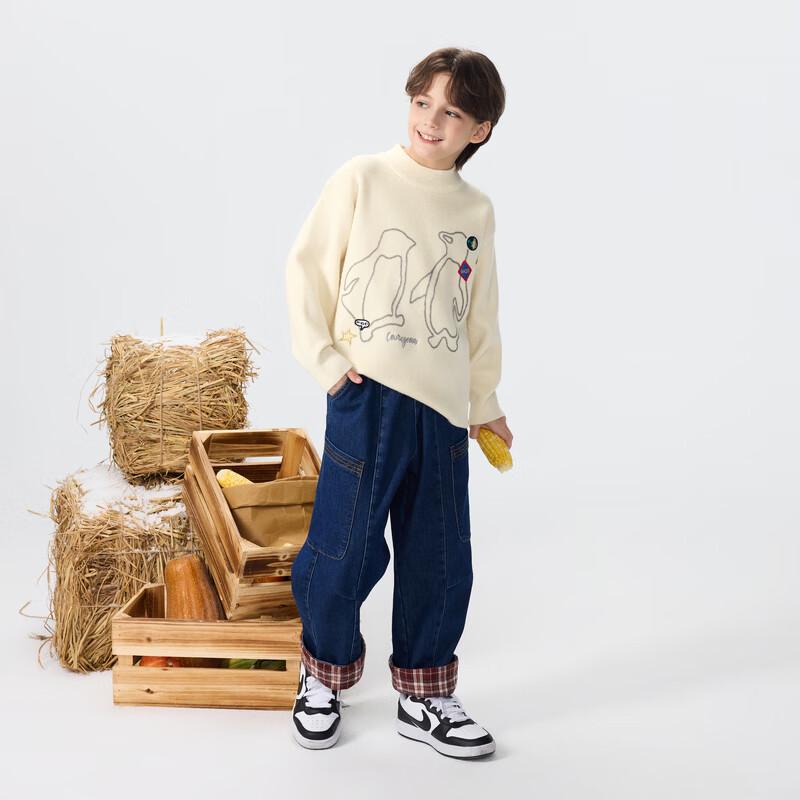 MQD Kids' Warm Mock Neck Cartoon Letter Pullover Sweater