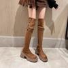 2025 Autumn and Winter New Retro Western Boots Women's Velvet Knee Boots Brown Thick-soled Maillard Knight Boots