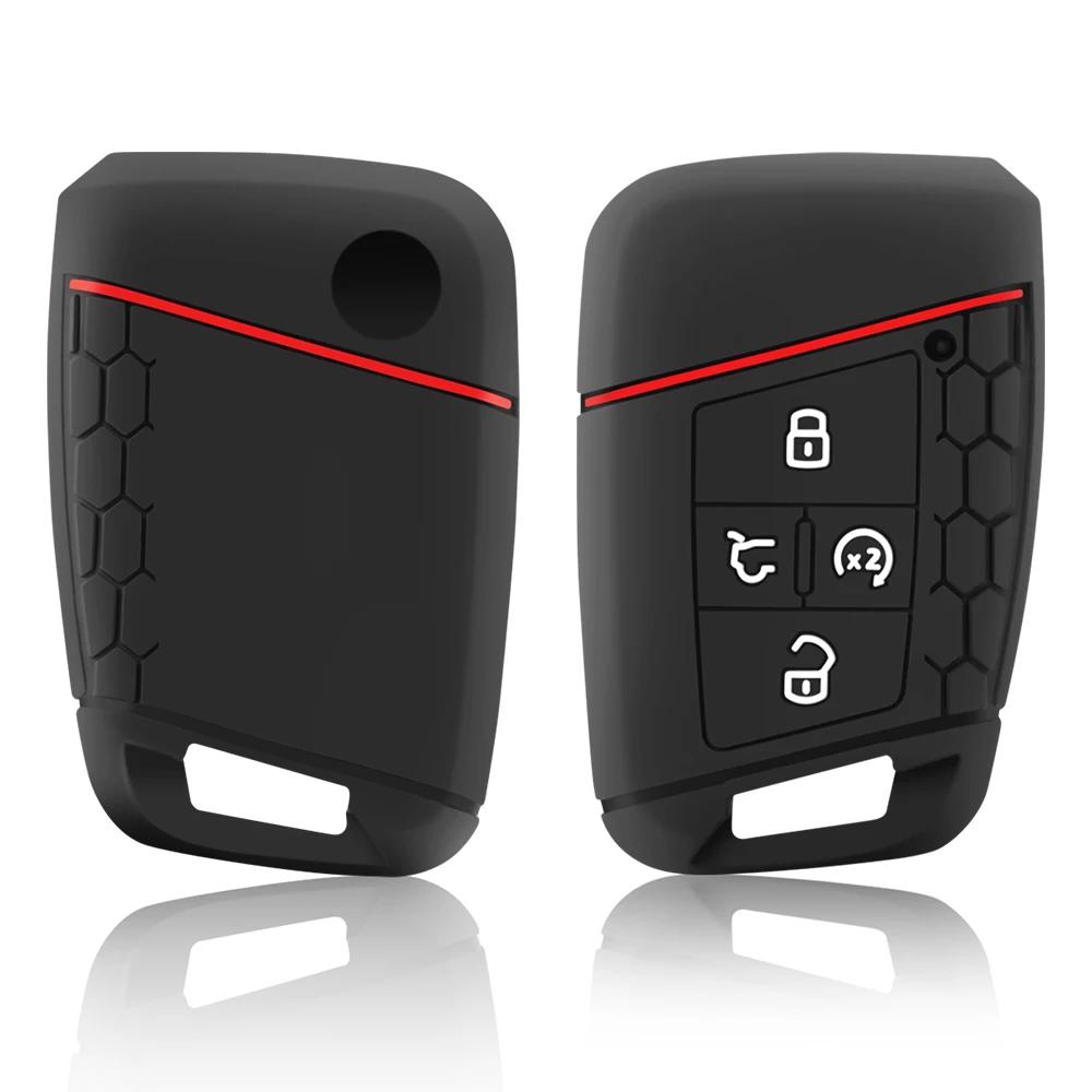 Силиконовый чехол для автомобильного ключа для VW 2018 Atlas Tiguan Golf 7 Magotan 4 кнопки, сменный держатель смарт-ключа без ключа