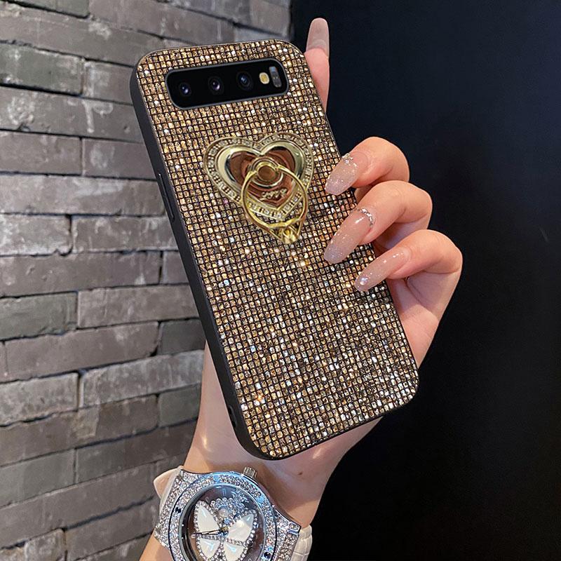 Модный TPU чехол для телефона с блестящим сетчатым узором и держателем-сердечком для Samsung Galaxy S10 4G 5G S10Plus S10Lite, противоударный корпус