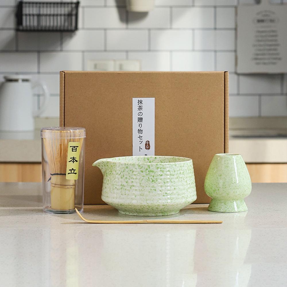 4PCS Reusable Japanese Matcha Tea Set Bamboo Ceramic Japanese Chasen Traditional Matcha Whisk