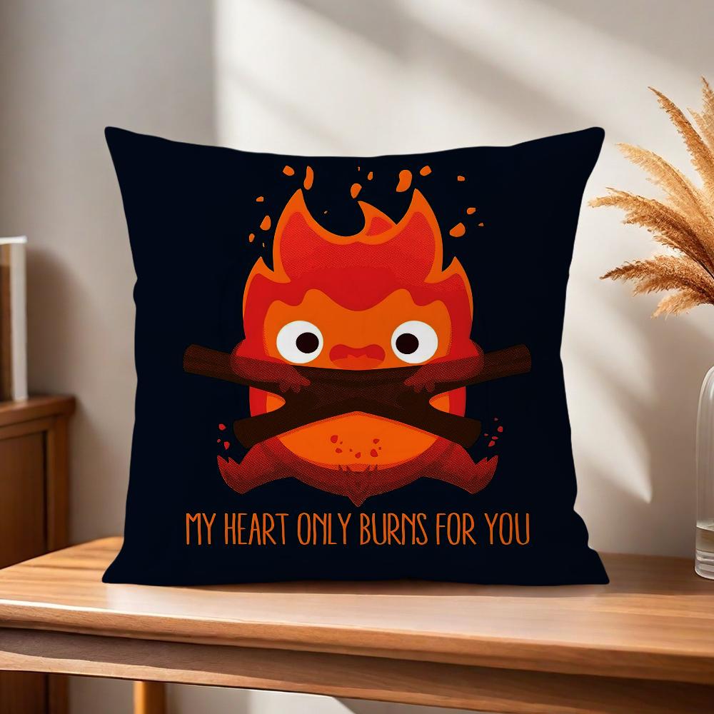Cushion Cover Comfortable Soft Pillow Cartoon Case for Sofa Living Room Home Office Cute Decor C-Calcifer and Protective Covers