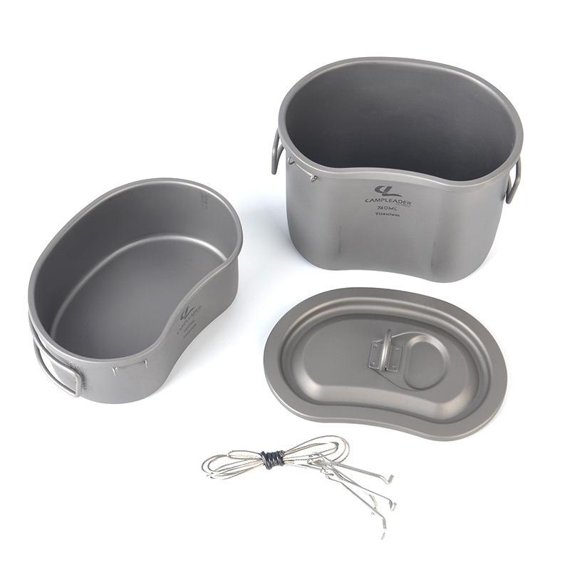 Outdoor Camping Pure Titanium Cookware Lunch Box with Folding Handle Ultra-Light Bento Box for Mountaineering & Backpacking