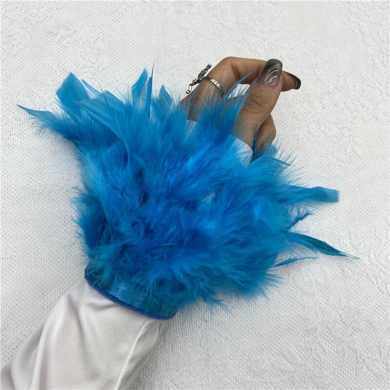 1 шт., манжеты из страусиного пера из натурального меха, манжеты из страусиных перьев, браслет с застежкой, манжеты из перьев, рукав на запястье