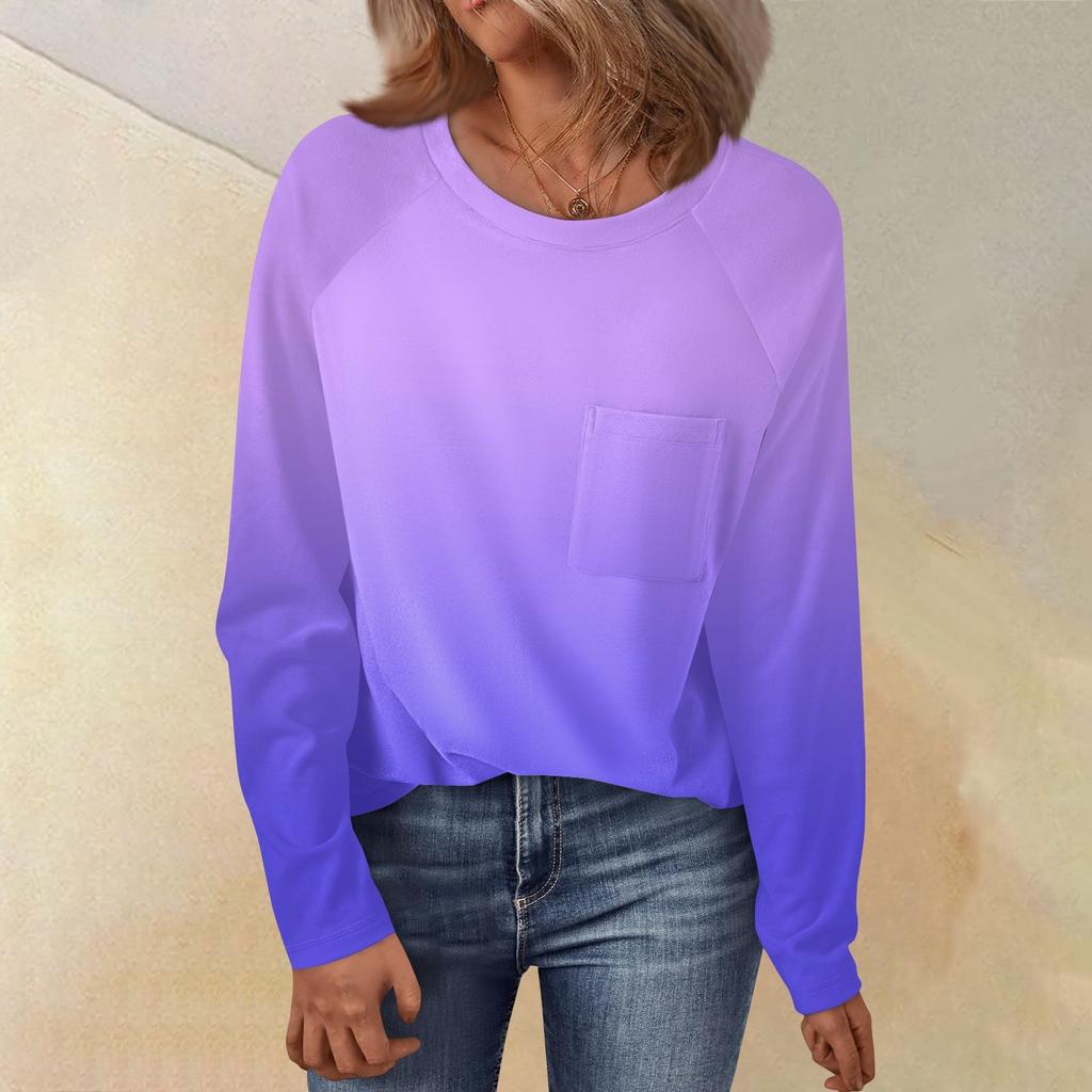 Женский свободный топ с круглым вырезом и градиентным принтом, рукавом реглан, длинным рукавом