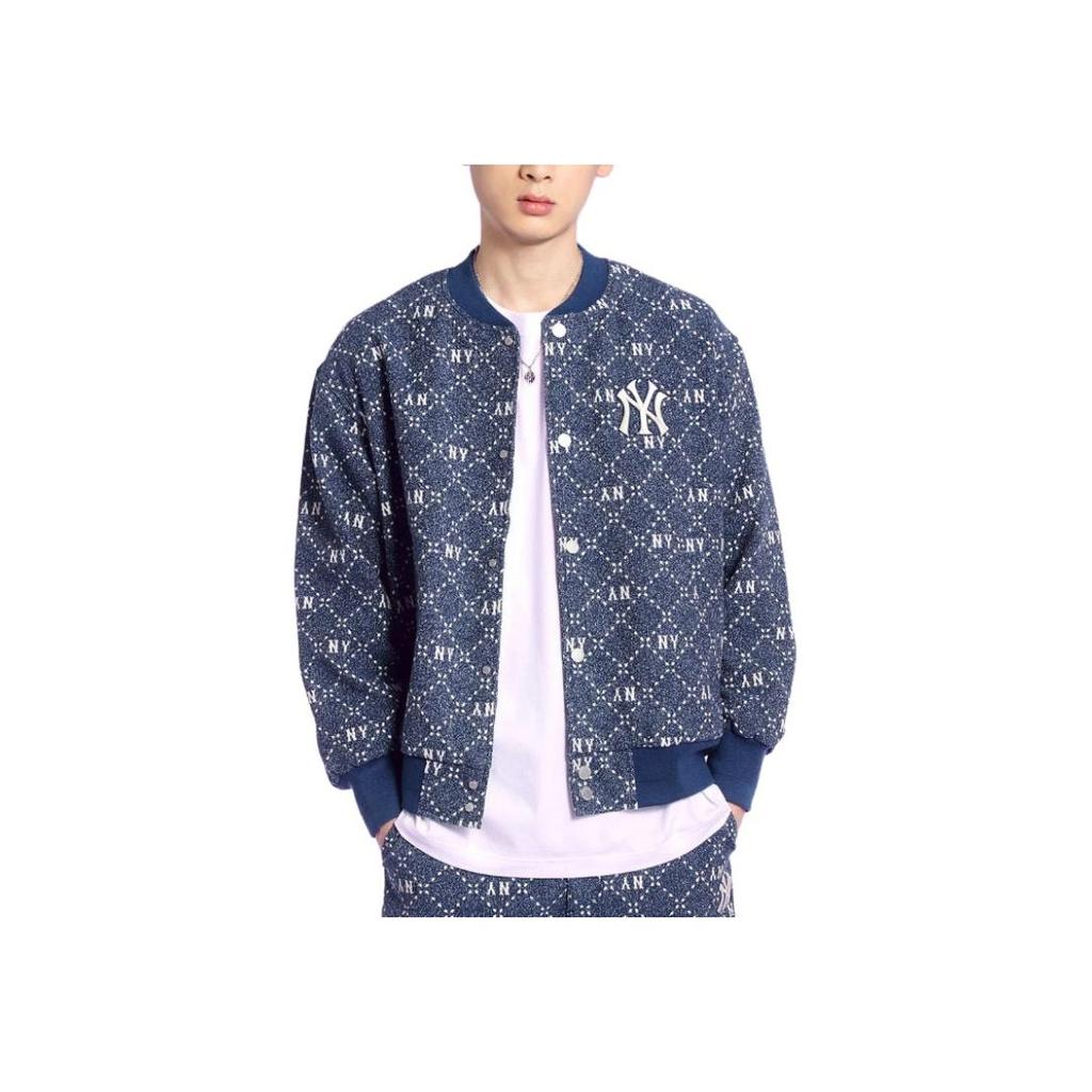 MLB New York Yankees Letter Jacquard Denim Jacket Unisex Jacket Navy-Blue 3ADKM0131-50INS