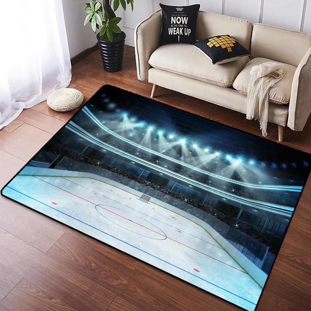 Ковер с хоккейной тематикой, домашний плюшевый нескользящий ковер для хоккея, спортивный ковер для декора гостиной, спальни, игровой комнаты, напольный коврик для хоккеиста