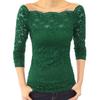 Женские топы с косым воротником и длинными рукавами, кружевная рубашка с ажурным кружевом, сплошной цвет
