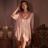 Women's Satin Nightshirt Button Down Sleepshirt Silk Nightgown Boyfriend Notch Collar Sleepwear