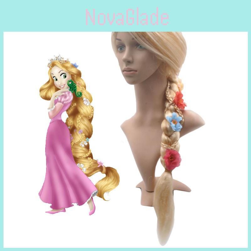 Enchanting Long Blonde Wig For Women With Beautiful Braid And Colorful Flowers