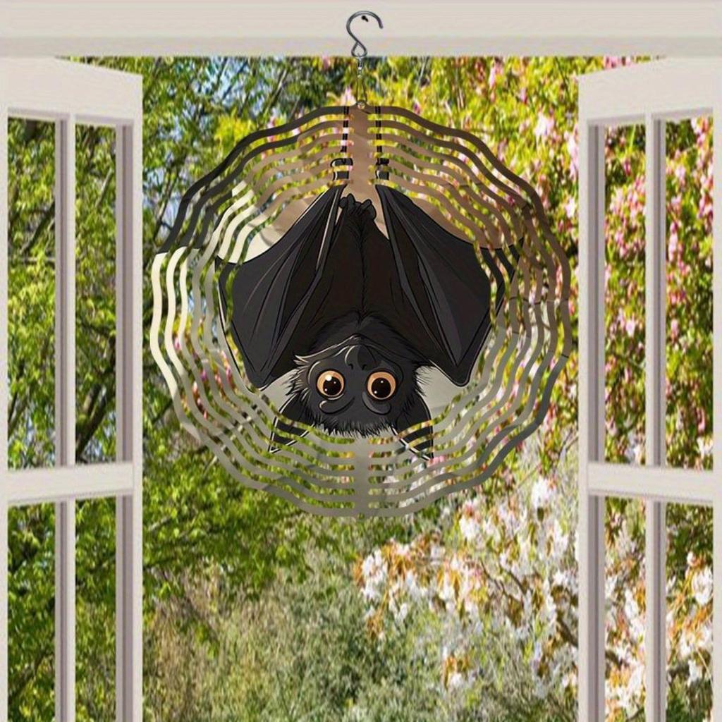 Металлический вращающийся колокольчик ветра, узор перевернутой летучей мыши, спиральный подвесной садовый декор, художественное ремесло, ветряная мельница, вращающийся в двух направлениях, для улицы