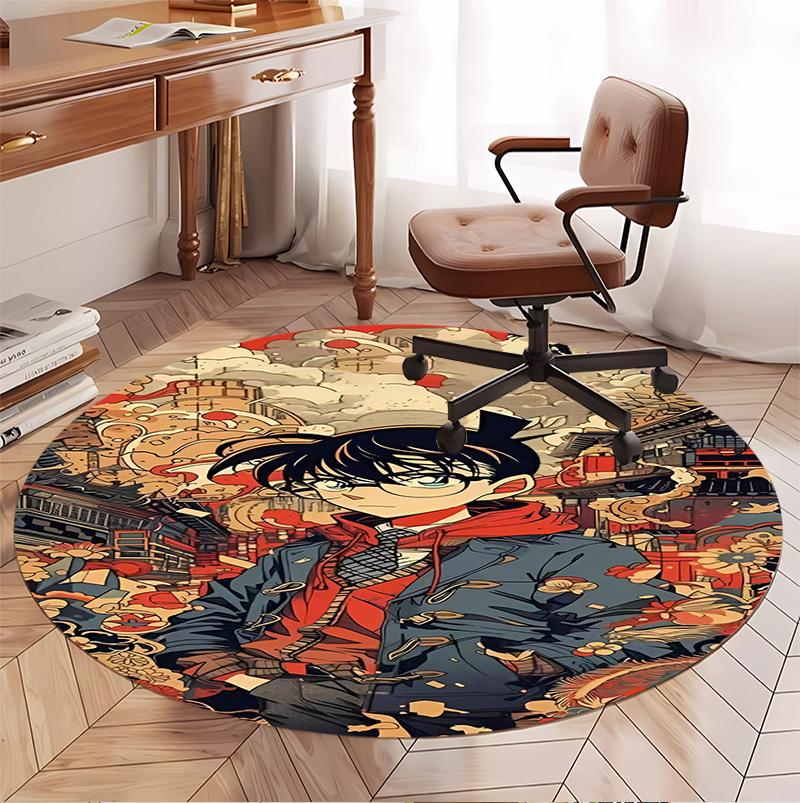 Detective Conan Pattern Round Rug, Indoor/Outdoor Mat, for Picnic, Gameroom, Bedroom, Office, Living Room, Home Decor Carpet, Birthday Gift