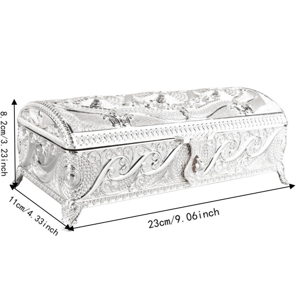 Alloy Trinket Storage Box Soft Velvet Lining Keepsake Chest Vintage Jewelry Box Dressing Table Use