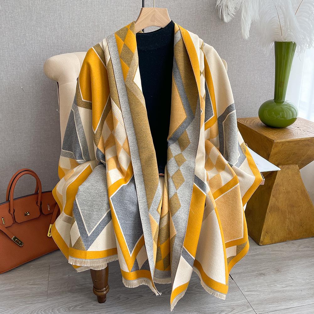 Chic Geometric Plaid Scarf - Generously Sized & Luxuriously Soft - Timeless Black & White Color Block with Tassel Accents Perfect for Autumn & Winter