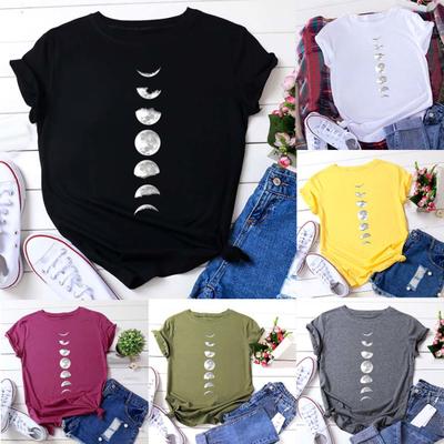 Женская летняя повседневная свободная блузка с круглым вырезом и коротким рукавом с принтом луны, футболка