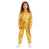 Unisex Kids Shiny Metallic Jacket Drawstring Cargo Pants Hip Hop Jazz Dance Costume Set
