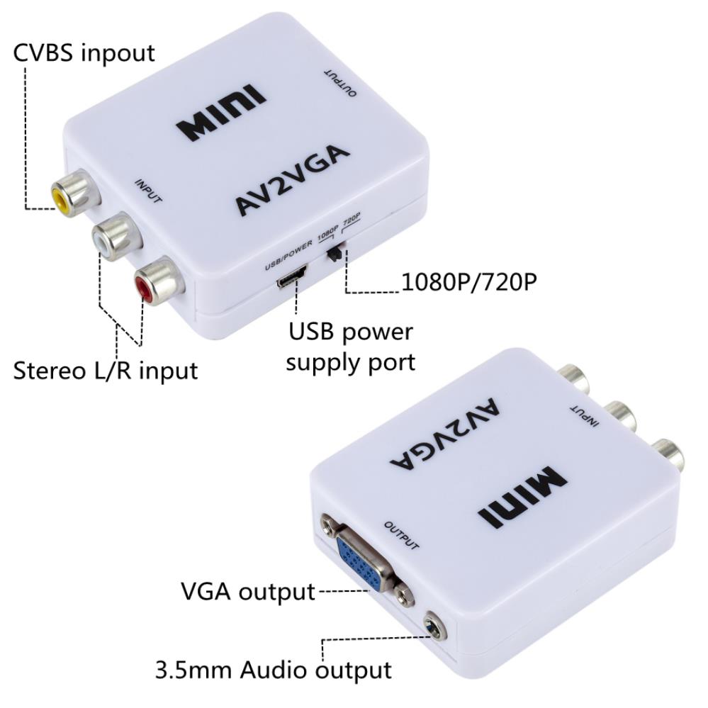 PzzPss 1080P Мини Видео Конвертер RCA AV в VGA Видео Конвертер Конверсор с 3.5мм Аудио AV2VGA / CVBS + Аудио в ПК HDTVХороший продукт
