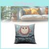 Декоративная подушка Сова Аниме Съемный льняной чехол Мягкий полиэстер Наполнитель для дивана