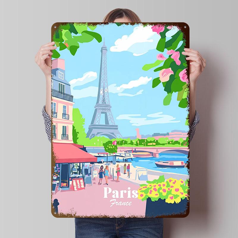 Paris France Poster Customized Vintage Metal Signs Wall Art Retro Tin Plaque for Desk Decor Gaming Room Decoration Cozy Man Cave
