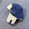 Winter Thickened Patchwork Lamb Wool Ear Flap Hat Unisex Windproof Warm Pilot Cap Cold Weather Beanie