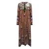 Women Plus Size V Neck Print  Long Sleeve Boho Dress Party Maxi Dress