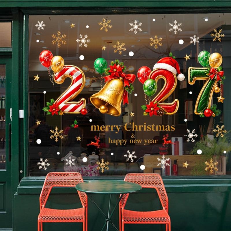 Christmas Static Cling Gingerbread Number Decals 2027 New Year Window Stickers for DIY Holiday Home Party Decorations