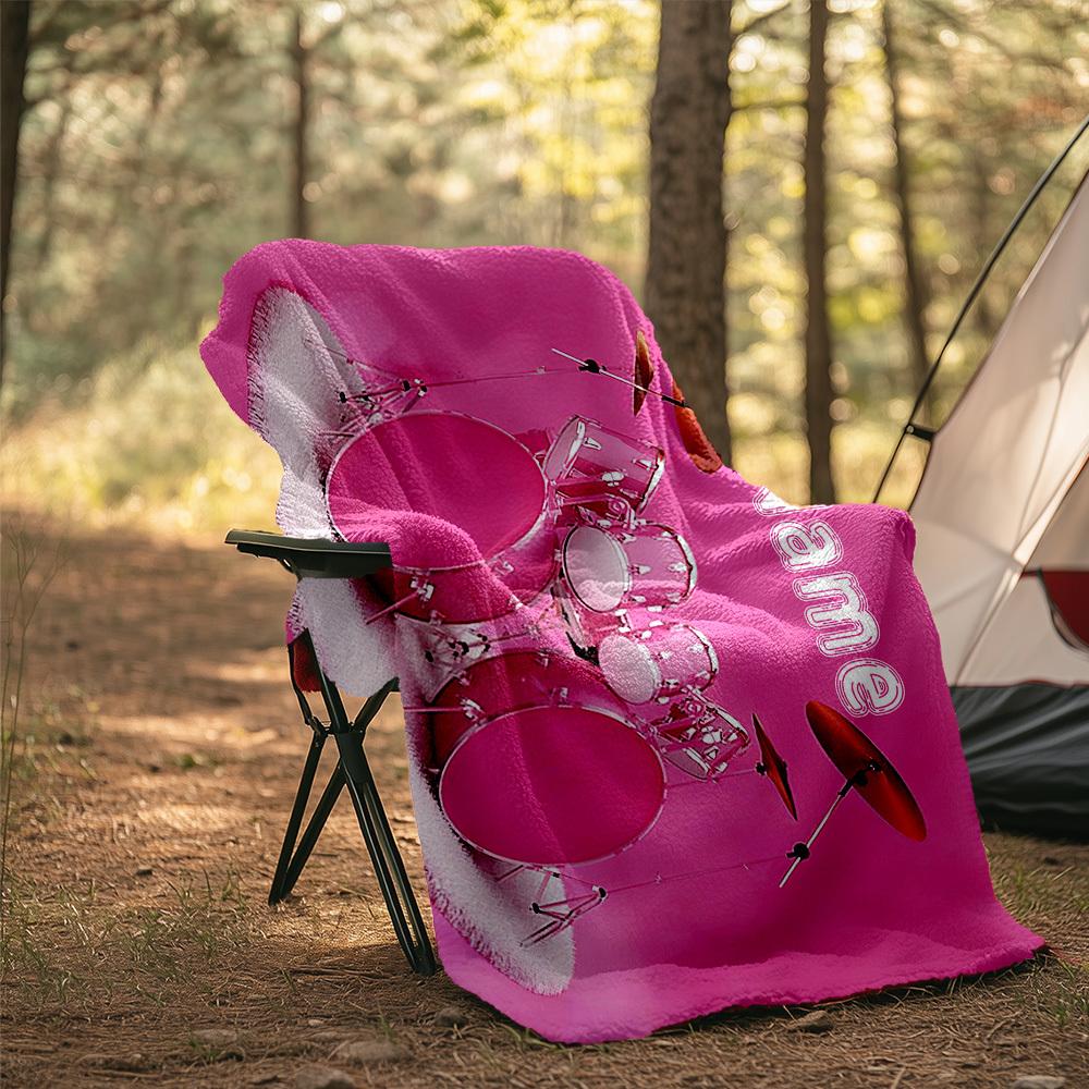 Pink Acrylic Drum Set Customize Your Name Outdoor Blanket Comfortable Soft Lightweight For All Seasonst42