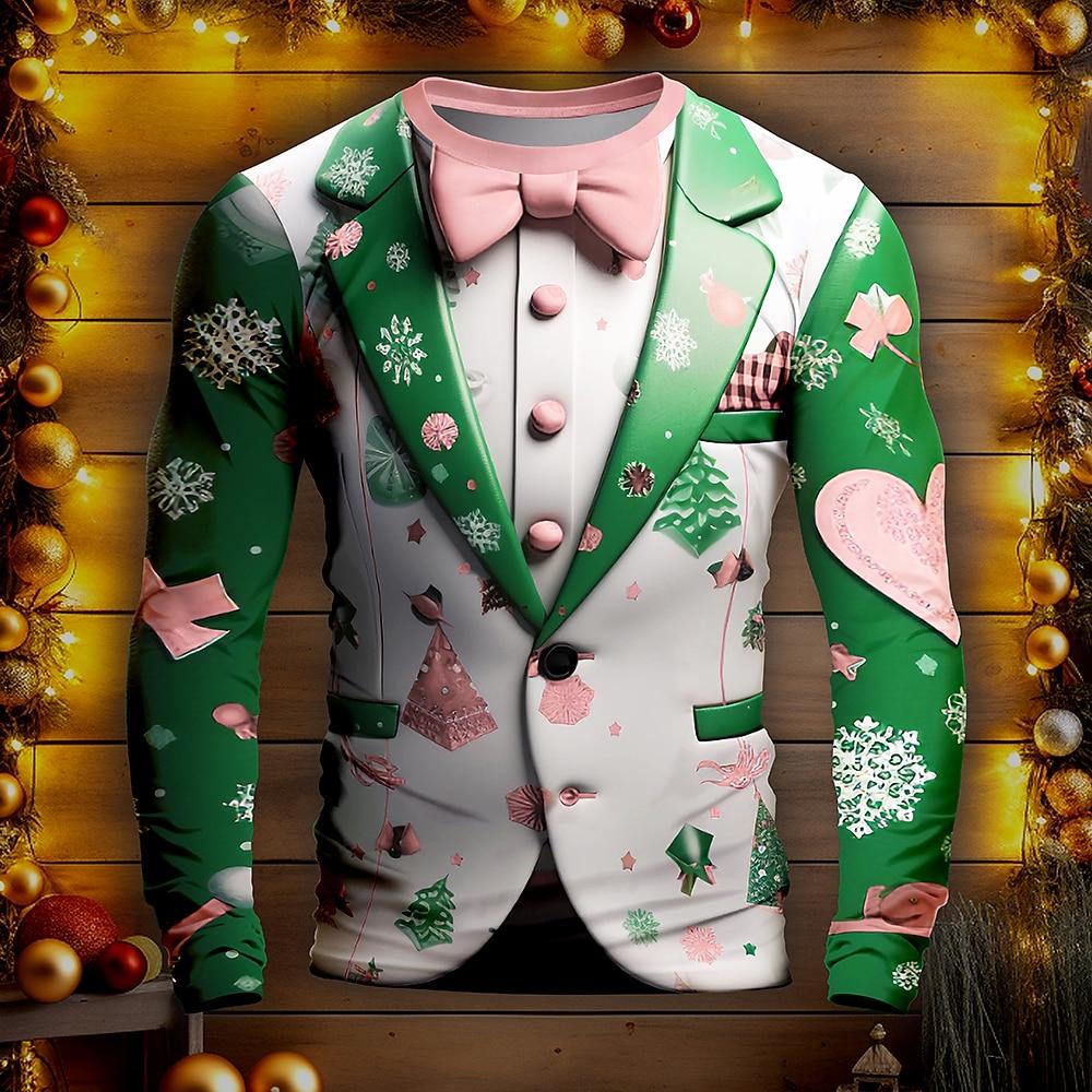 Christmas T-shirts For Men Shirts Tree Snowflake Graphic T-Shirt Cotton O Neck Oversized Long Sleeve Tops Streetwear Men's Shirt