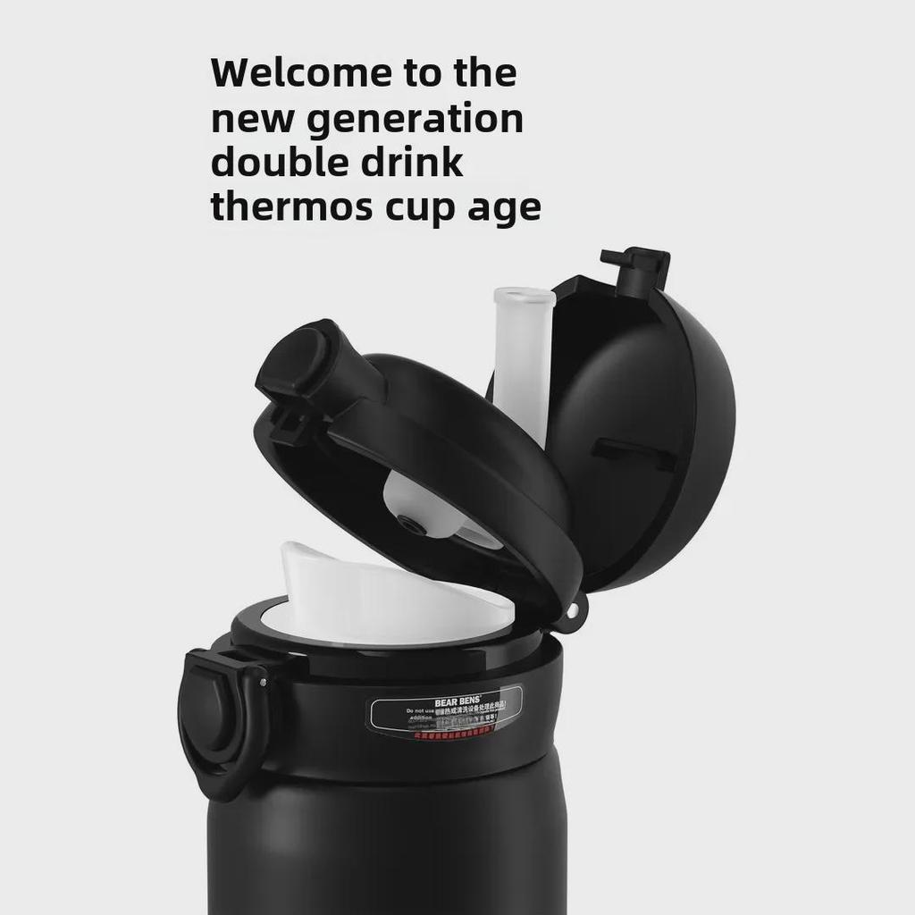 "Kumamoto Kids' Stainless Steel Water Bottle with Dual Straws and Portable Gift Box"