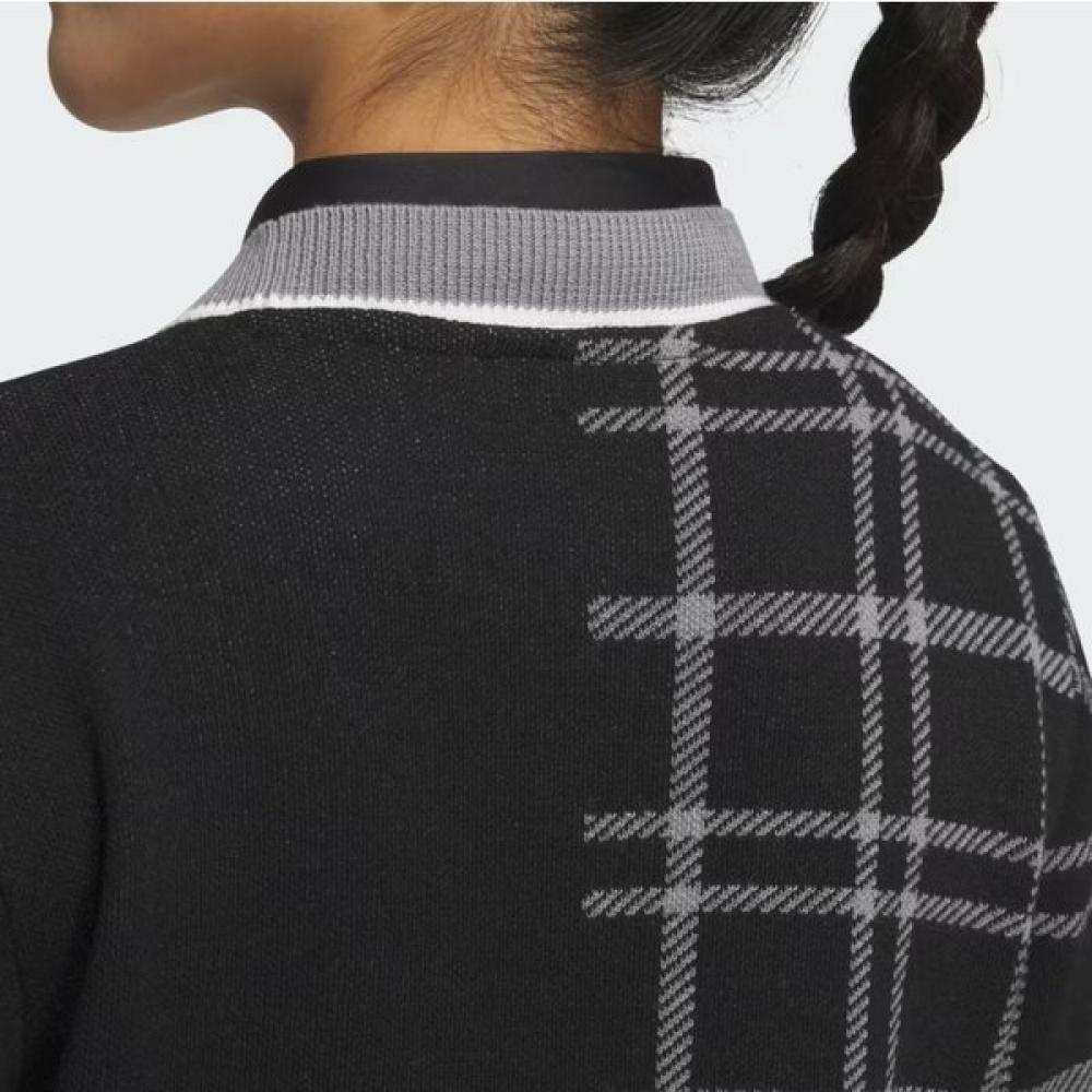 Adidas Golf 24 Fw Women S Knitted Pulley faShion 3S Check Cardigan iS4754 Black