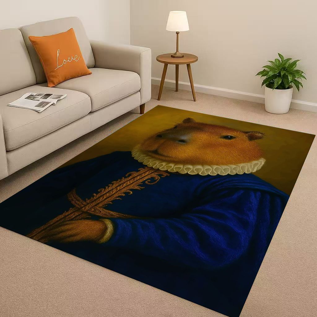 Kawaii Capybara Art Cartoon Living Room Non-Slip Area Rug Soft Carpet for Bedroom Playroom Sofa , Easy Clean Home Decor Doormat
