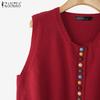 ZANZEA Женский трикотажный укороченный жилет без рукавов с V-образным вырезом и разноцветными пуговицами