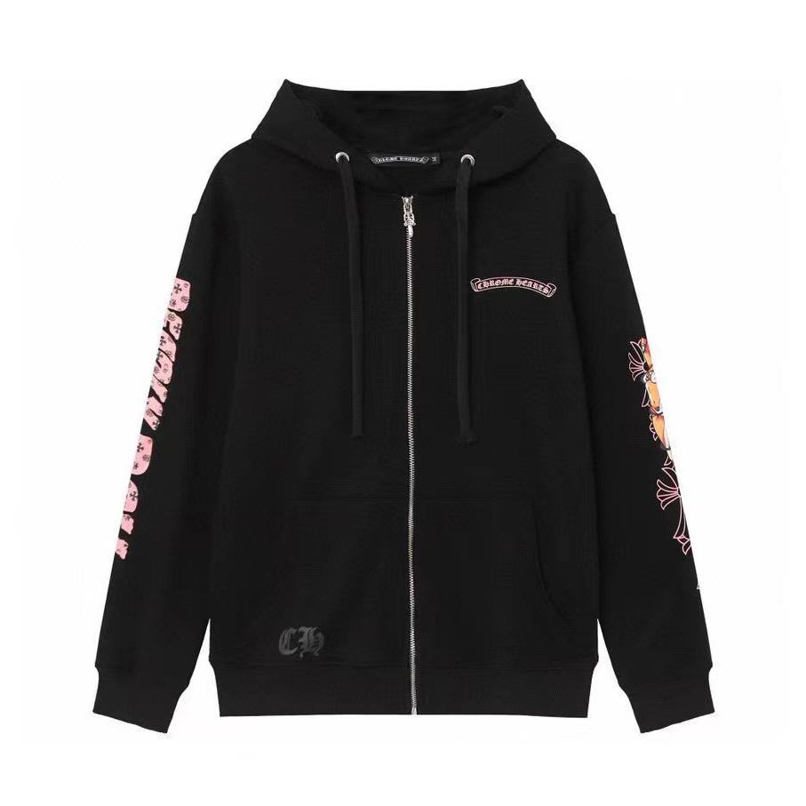 854 CHROME HEARTS Осень-Зима 2025 Новая Толстовка с капюшоном на молнии с логотипом классического стиля большого размера, Подходит для парной носки